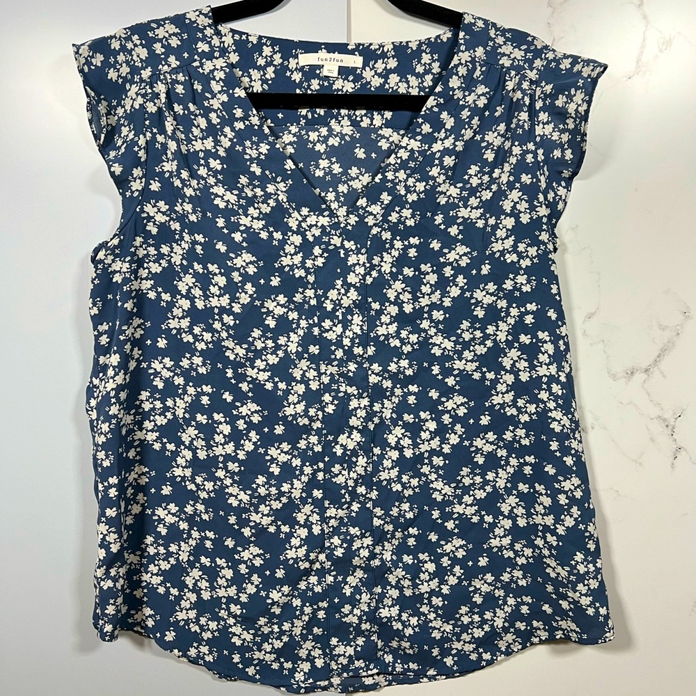 Blue and White Blouse